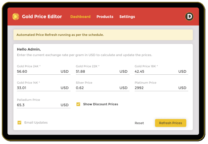 Shopify Gold Price Editor App